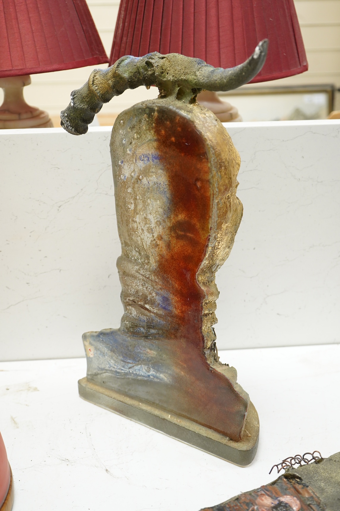 Sylvia Belanger, coloured sand cast studio glass bust of a lady-49cm high.